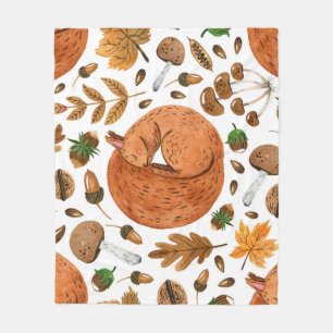 Autumn Dreams: Watercolor Squirrel Haven Fleece Blanket