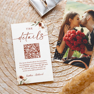 Autumn Dried Floral Photo Wedding Details QR Code Enclosure Card
