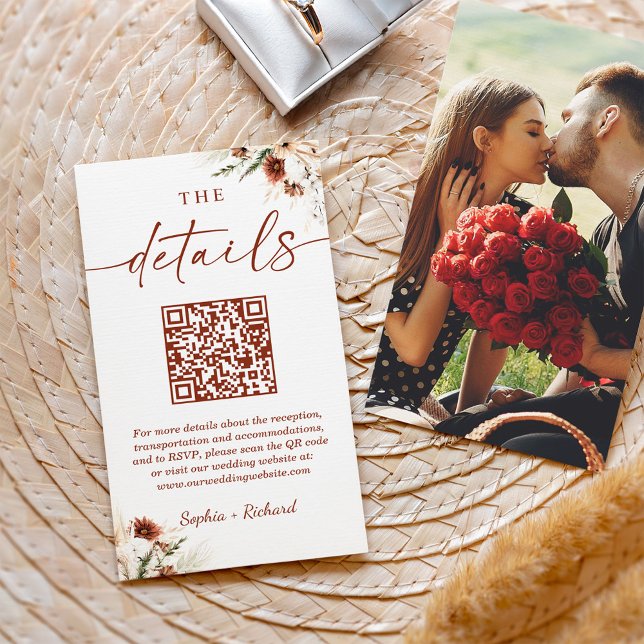 Autumn Dried Floral Photo Wedding Details QR Code Enclosure Card (Creator Uploaded)