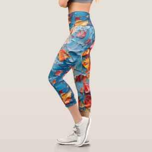 Autumn Drift – Abstract Falling Leaves Art Capri Leggings
