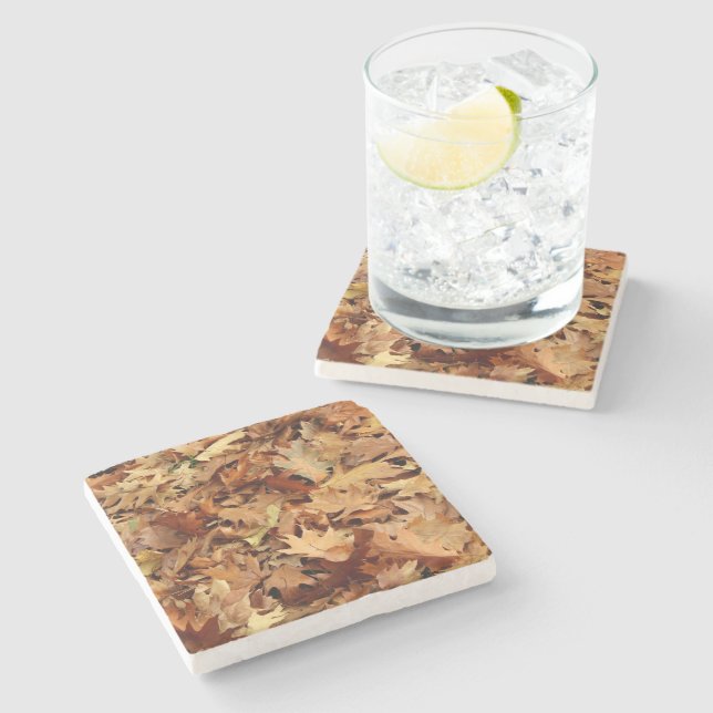 autumn, dry leaves stone coaster (Side)