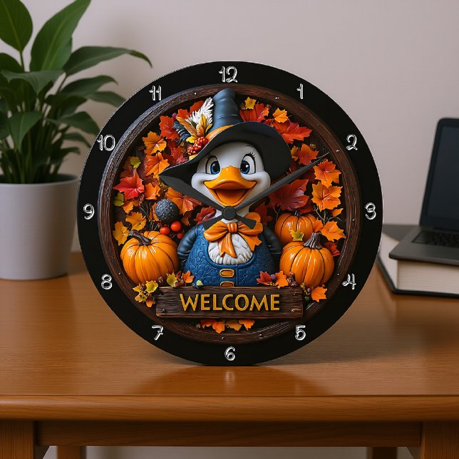 Autumn Duck Welcome Sign Large Clock (Creator Uploaded)
