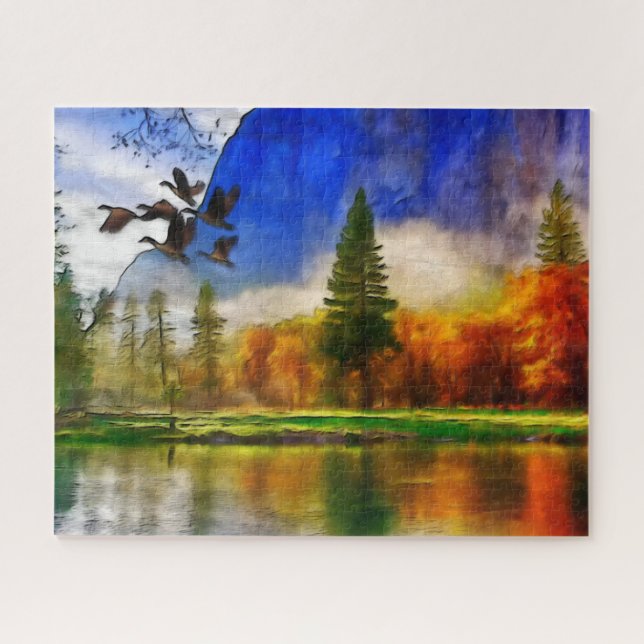 Autumn Ducks on Lake Fall Season Jigsaw Puzzle (Horizontal)