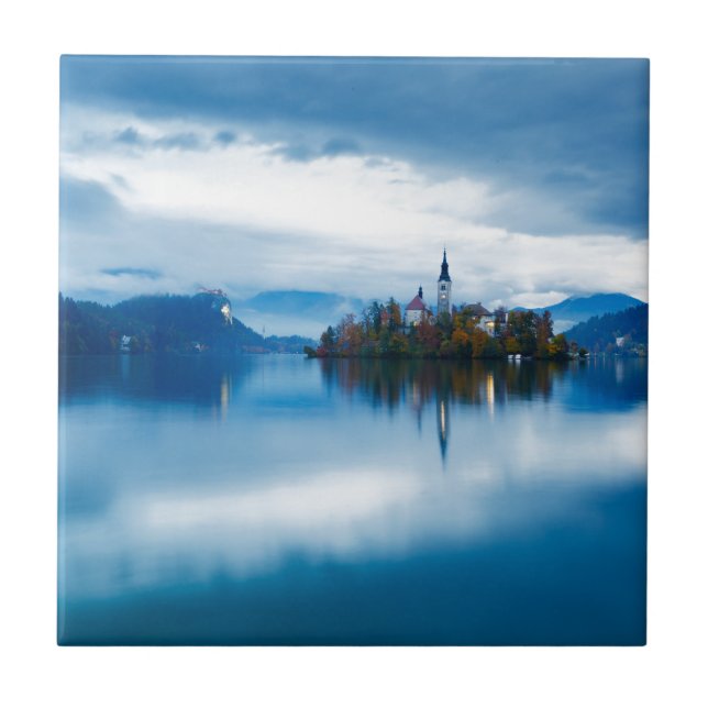 Autumn dusk at Lake Bled Ceramic Tile (Front)