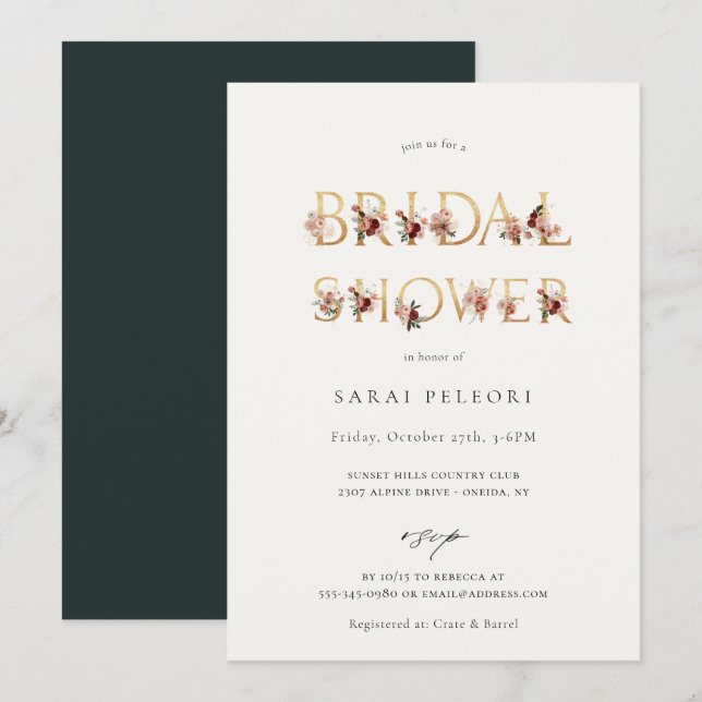 Autumn Earth-Tone Floral Bridal Shower Invitation (Front/Back)