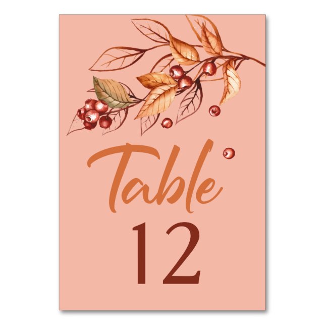 Autumn Earth tone Terracotta Wedding Table Number (Front)