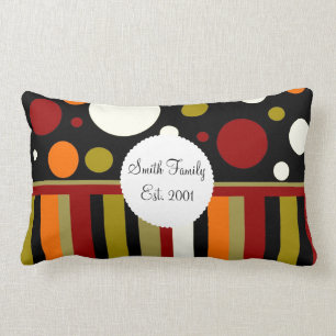 Autumn Earth Tones Stripes Polka Dots Pattern Lumbar Cushion