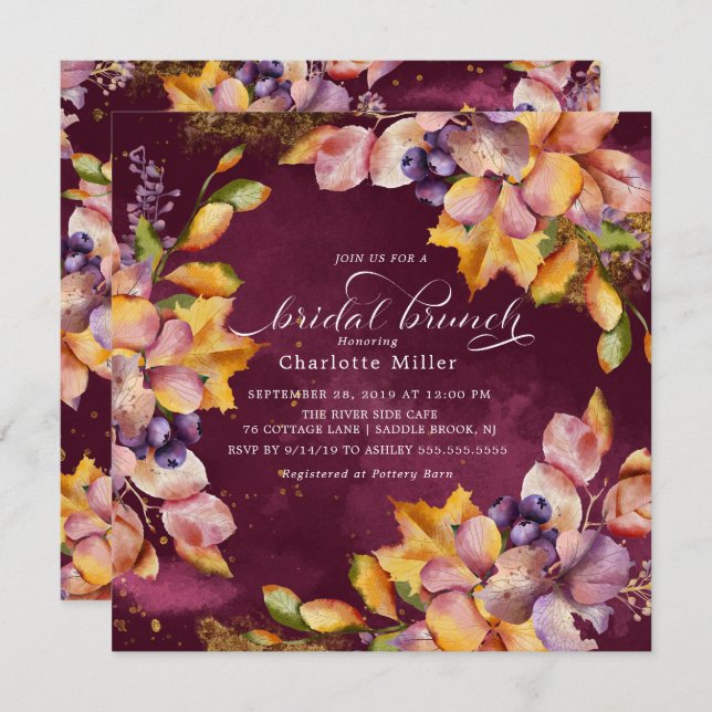Autumn Elegance Bridal Shower Brunch Invitation (Front/Back)