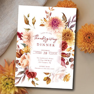 Autumn Elegance Floral Thanksgiving Invitation