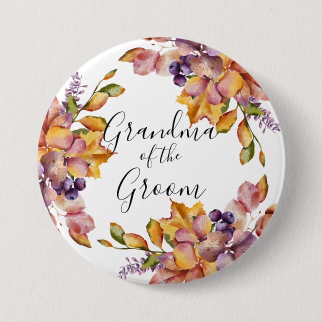 Autumn Elegance Grandma of the Groom 7.5 Cm Round Badge (Front)
