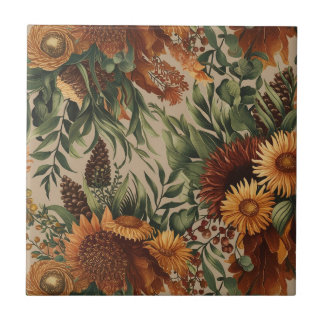 Autumn Elegance: Thanksgiving Floral Arrangement Ceramic Tile
