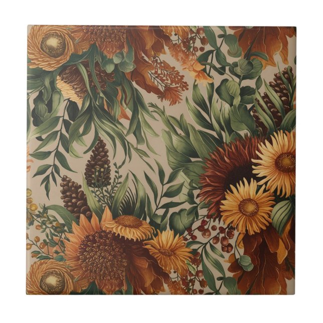 Autumn Elegance: Thanksgiving Floral Arrangement Ceramic Tile (Front)