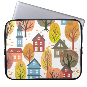 Autumn Elegance: Watercolor City and Trees Laptop Sleeve
