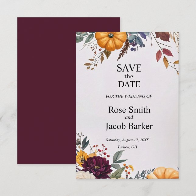 Autumn Elegance Wedding Save the Date Invitation (Front/Back)