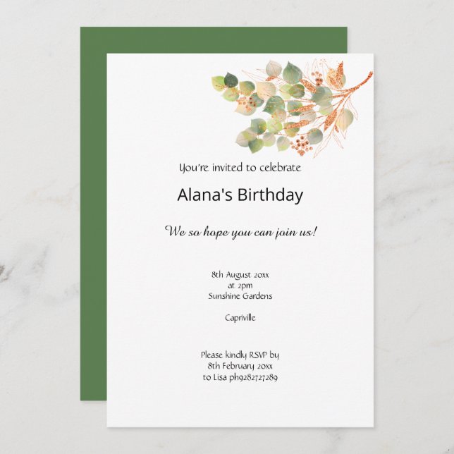 AUTUMN ELEGANT ELEMENTS BIRTHDAY INVITATION (Front/Back)