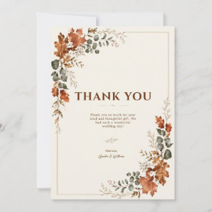 Autumn Elegant Fall Rustic Leaf Timeless Wedding Thank You Card