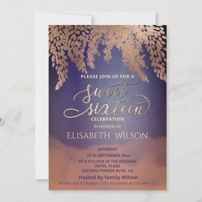 Autumn elegant wisteria cantaloupe watercolor invitation (Front)