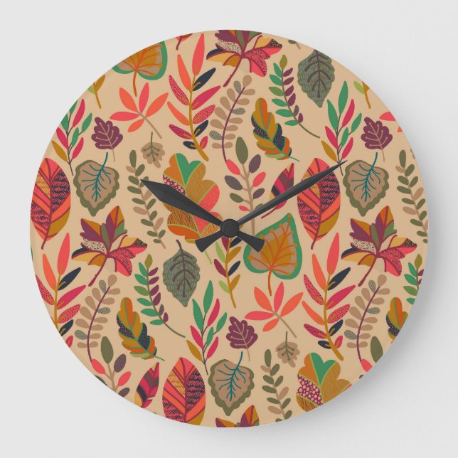Autumn Elements: Vibrant Vintage Pattern Large Clock (Front)