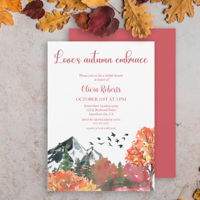 Autumn embrace Fall Mountain Forest Bridal Shower Invitation (Creator Uploaded)