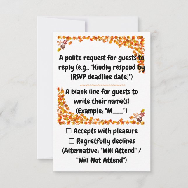 Autumn Embrace Orange & Tan Leaf Design RSVP Card (Front)
