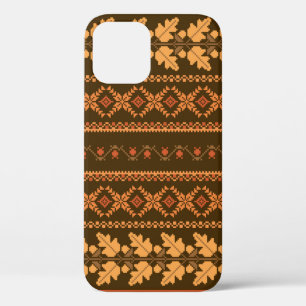 Autumn embroidered cross-stich retro striped backg iPhone 12 case