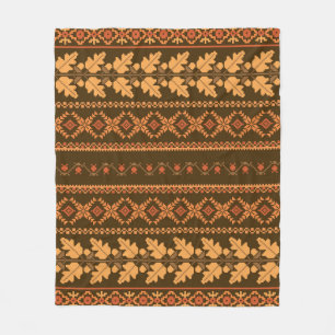 Autumn embroidered cross-stich retro striped backg fleece blanket