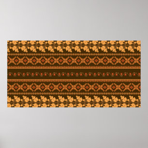 Autumn embroidered cross-stich retro striped backg poster