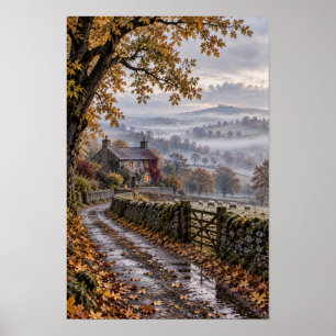 Autumn English Countryside Cottage Wall Art