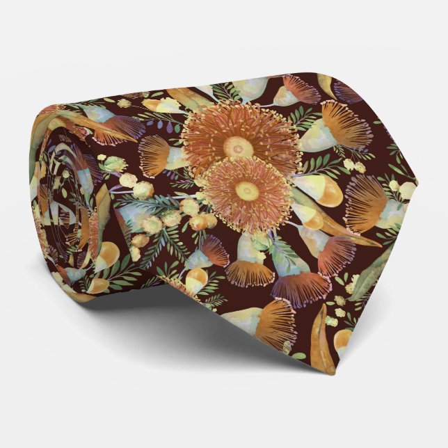 Autumn Eucalyptus And Wattle  Tie (Rolled)