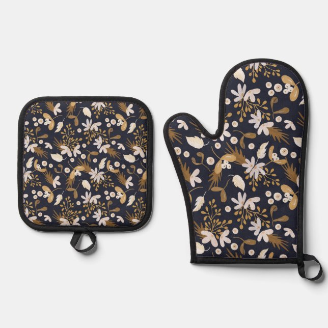 Autumn Evening Bloom Oven Mitt & Pot Holder Set (Front)