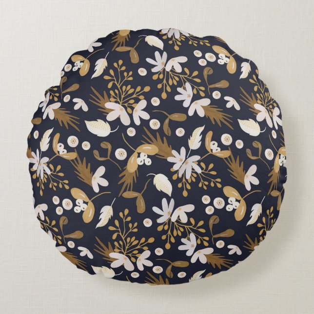 Autumn Evening Bloom Round Cushion (Front)