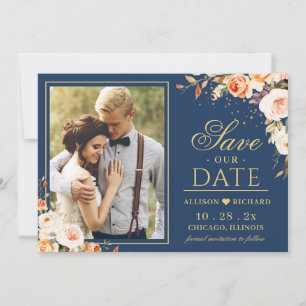 Autumn Evening Wedding Gold Orange Floral Photo Save The Date