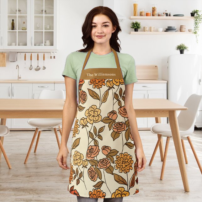 Autumn Exotic Flowers Customise Monogram Apron (Creator Uploaded)