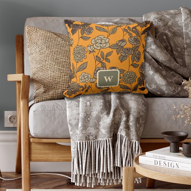 Autumn Exotic Flowers Customise Monogram Cushion (Creator Uploaded)