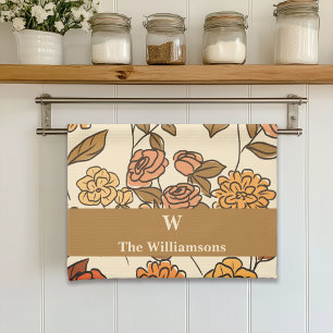 Autumn Exotic Flowers Customise Monogram Tea Towel