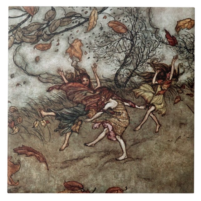 “Autumn Fairies” by Arthur Rackham Ceramic Tile (Front)