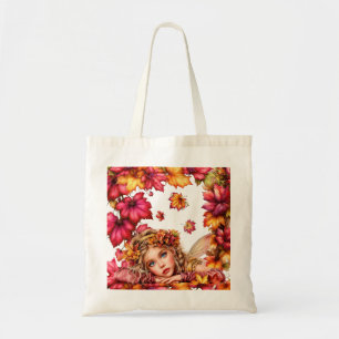 Autumn Fairy Portrait with Maple Leaves Tote Bag