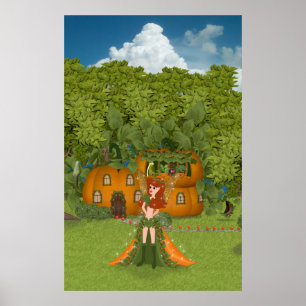Autumn Fairy Pumpkin Cottage Poster