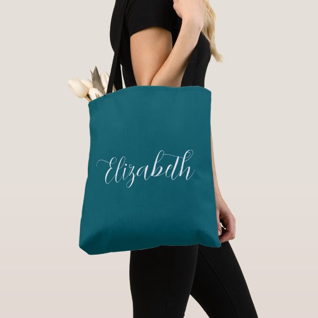Autumn Fall Abigail Script custom name Turquoise  Tote Bag (Close Up)