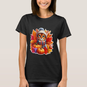 Autumn Fall Abyssinian Cat Owner Thanksgiving Mum T-Shirt