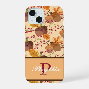 Autumn Fall Acorn Leaves Monogram & Name - iPhone 15 Case