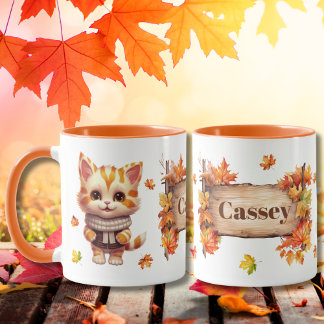Autumn Fall Animal Adorable Cat Personalised Mug