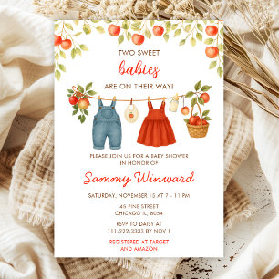 Autumn Fall Apple Clothes Line Twins Baby Shower Invitation