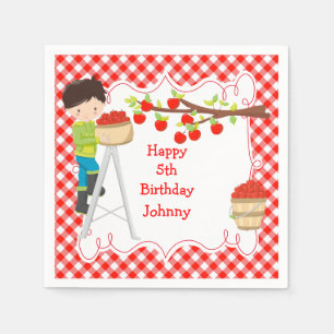 Autumn Fall Apple Picking Black Hair Boy Birthday Napkin