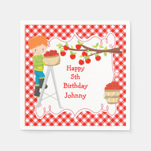 Autumn Fall Apple Picking Red Hair Boy Birthday Napkin