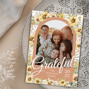 Autumn Fall Arch Coral Peach Grateful Thanksgiving Holiday Card