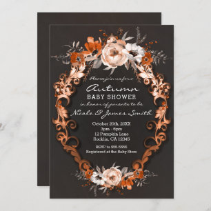 Autumn Fall Baby Shower Orange Floral Flowers Invitation