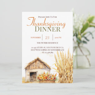 Autumn Fall Barn Thanksgiving Dinner Invitation