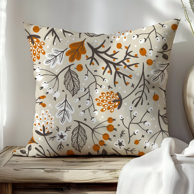 Autumn Fall Berries Leaves and Branches Pattern Cushion (Creator Uploaded)