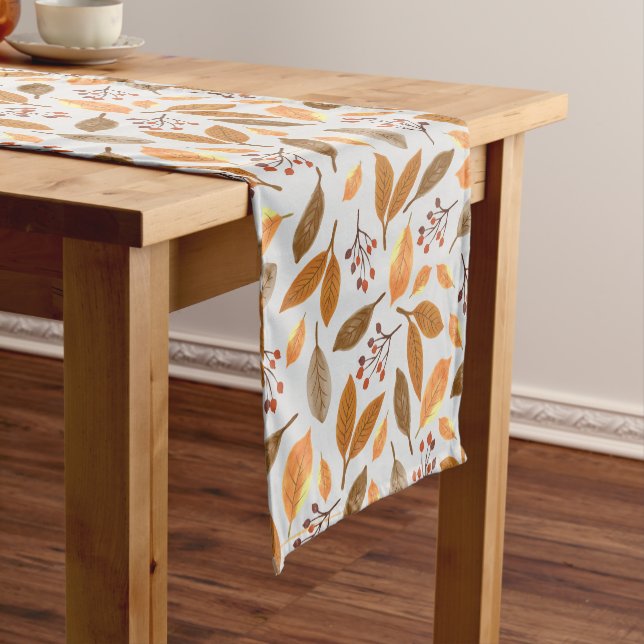 Autumn Fall Berries Leaves Pattern Short Table Runner (In Situ)
